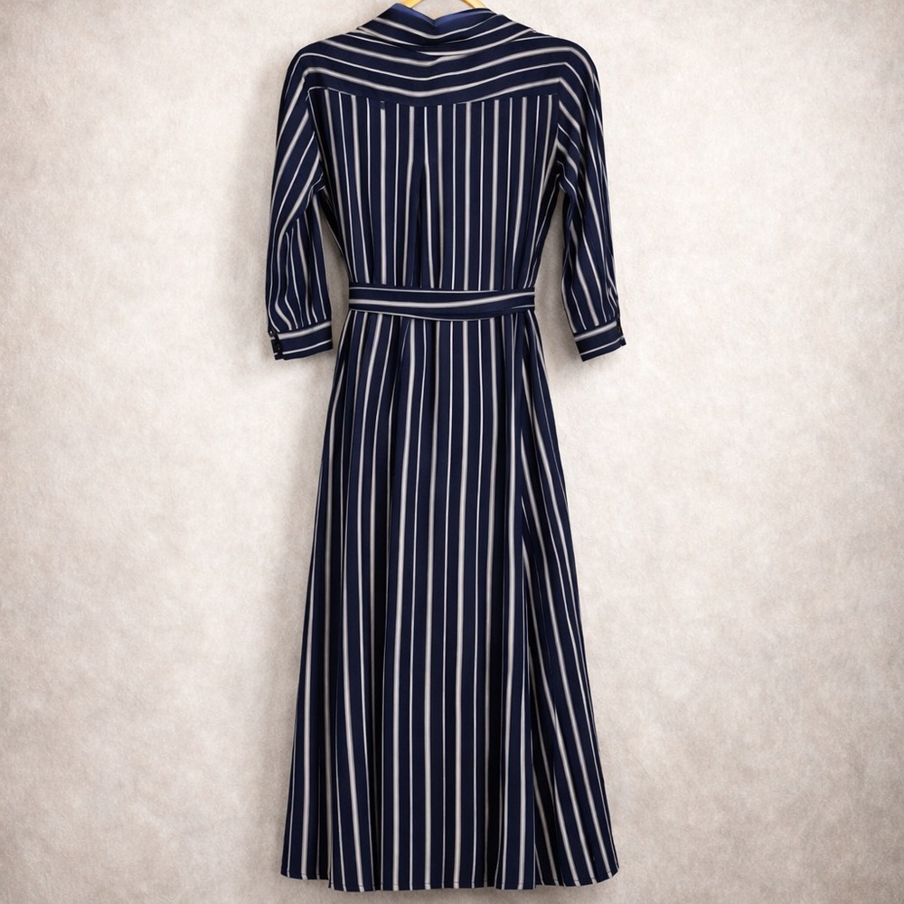 L'Agence Cameron Silk Maxi Shirt Dress S Navy White Stripe Belted Chic - Picture 4 of 9